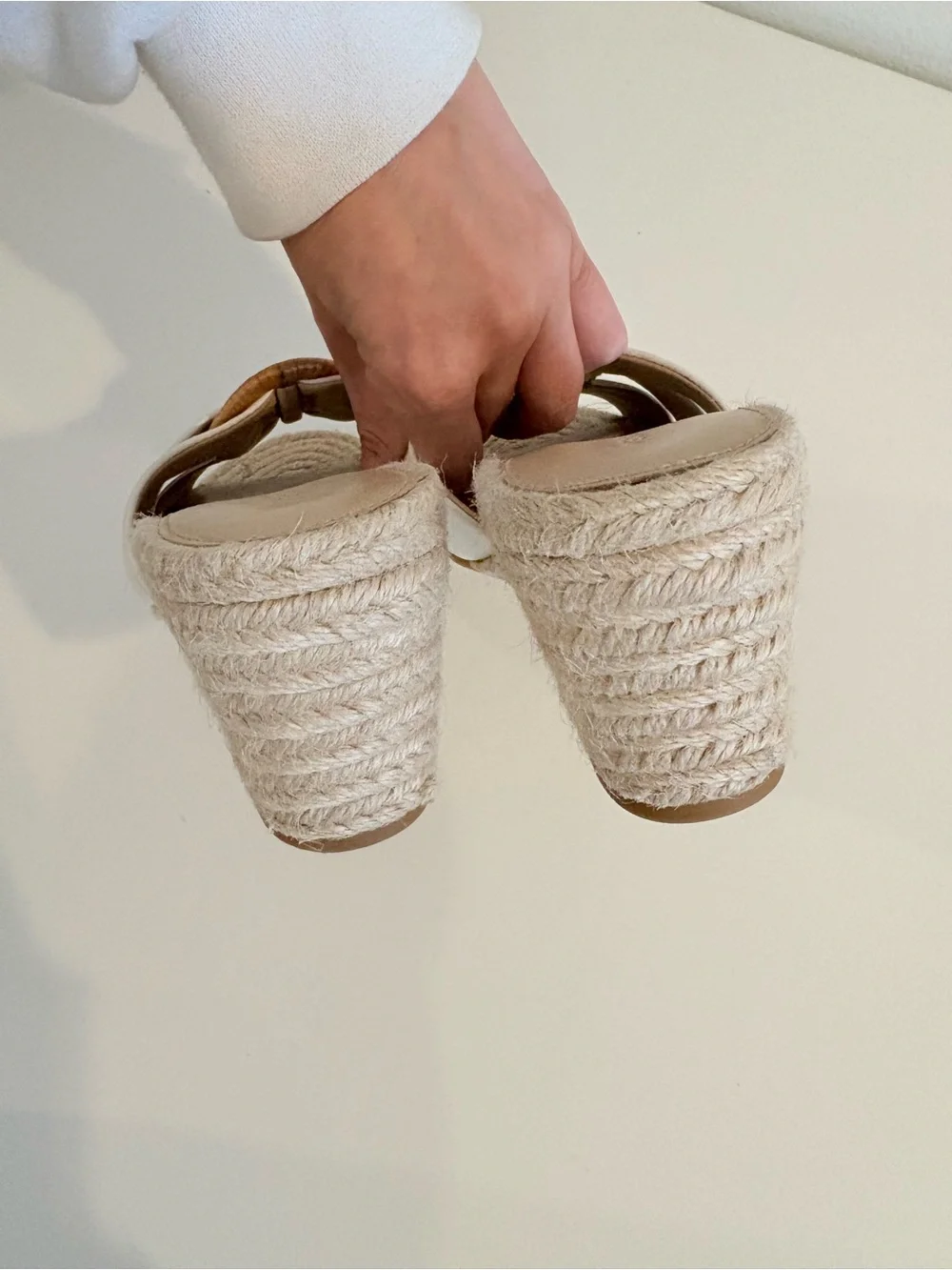 Veronica Beard || Ivy Woven Wedge Espadrille Sandals White Tan 5